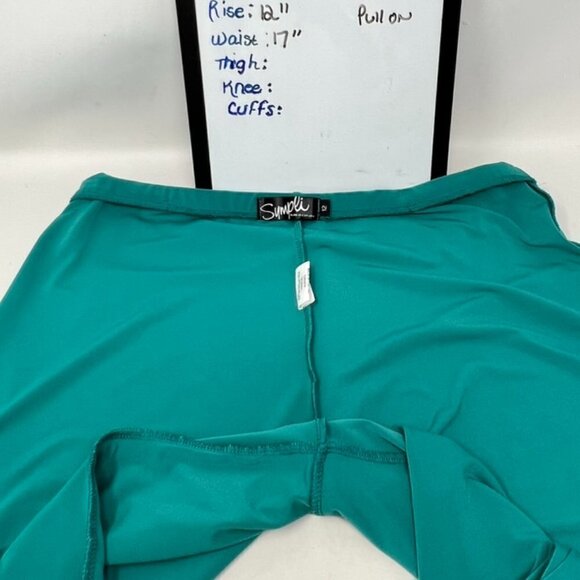 Sympli Teal High Rise Pull On Knit Scalloped Cross Over Wide Leg Pants Size 12 - Picture 11 of 13